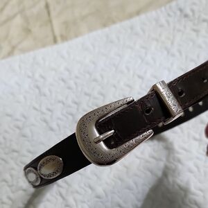 VINTAGE BROWN GENUINE Leather Belt with Silver Buckle